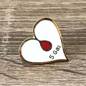 Red Cross 5 Gallon Blood Donation Red & White Enamel Lapel Pin/Brooch 13/16" L